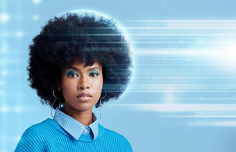 黑色的女人全息光数字科技未来主义的肖像蓝色的背景<strong>模型</strong>化妆<strong>模型</strong>网络安全工作室<strong>动画</strong>网络互联网数据公司