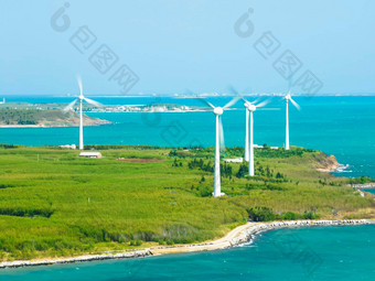 空中视图巨大的风涡轮机penghu台湾