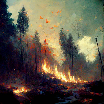 燃烧森林梳理火火焰自然灾难概念插图海报危险小心火灾森林