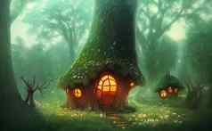 仙境房子森林被施了魔法森林小