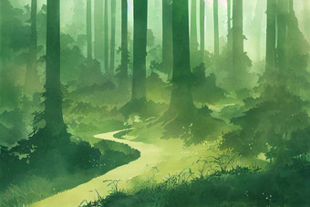 绿色森林景观背景插图