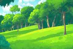 春天森林快乐绿色草场景丛林