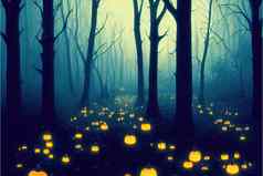 黑暗森林万圣节背景森林晚上蓝色的