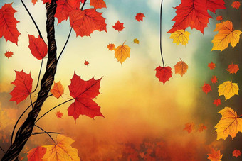 艺术叶子秋天背景卡高质量插图