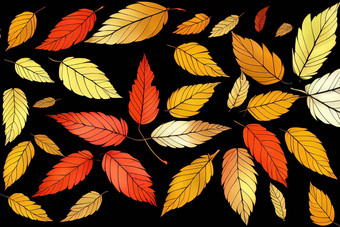 秋天季节改变颜色叶子透明的背景高质量插图