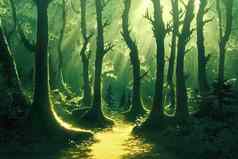 阳光黑暗森林落叶松树森林