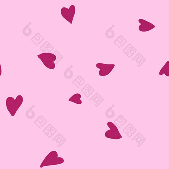 手画无缝的模式粉红色的情人节一天心爱可爱的浪漫的简单的极简主义涂鸦粉红色的背景包装纸纺织情人节纹理象征织物打印白色形状