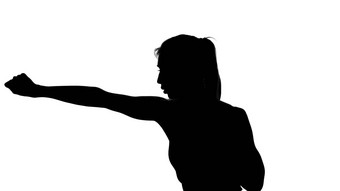 白色背景影子黑色的大纲女数字拳击运动战斗影子跆拳道模仿吹战斗技术