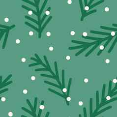 手画无缝的模式松针叶树云杉分支机构树枝绿色背景圣诞节冬天一年打印纺织包装纸自然颜色常绿织物打印