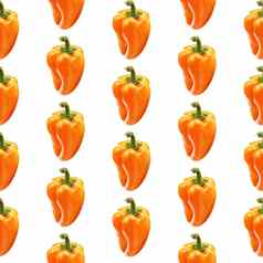 插图现实主义无缝的模式蔬菜红辣椒橙色颜色白色孤立的背景甜蜜的贝尔胡椒