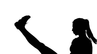 白色背景影子黑色的大纲女数字拳击运动战斗影子踢跆拳道模仿吹战斗技术
