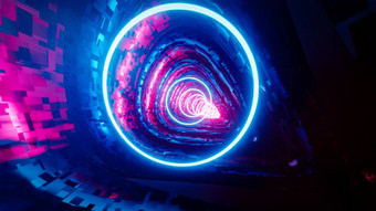 飞行内部隧道蓝色的环呈现插图