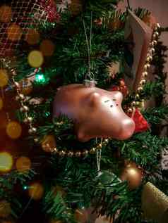 玻璃玩具形式粉红色的猪挂起装饰圣诞节树