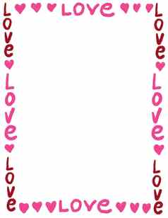 手画情人节一天页面框架边境粉红色的红色的心爱吻插图邀请图形曲线浪漫的问候海报模板铅笔草图涂鸦剪纸艺术