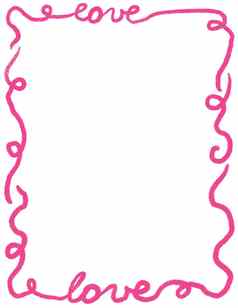 手画情人节一天页面框架边境粉红色的红色的心爱吻插图邀请图形曲线浪漫的问候海报模板可爱的卡通矩形矩形剪纸艺术
