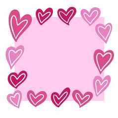 手画粉红色的框架形状红色的心情人节一天爱甜心问候浪漫的邀请横幅可爱的象征设计极简主义海报艺术