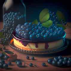 轮蓝莓素食主义者芝士蛋糕浆果