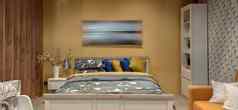室内摄影大卧室大床上卧室室内床上用品表黄色的语气图片墙甜蜜的首页风格木床头板