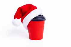 红色的纸杯红色的圣诞老人老人帽