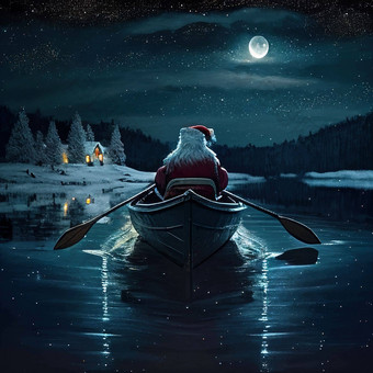 圣诞老人划船船把礼物圣诞老人老人划船船圣诞节夏娃晚上