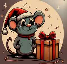 插图鼠标收到了圣诞节礼物