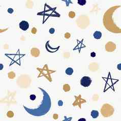 无缝的节日背景月亮星星涂鸦
