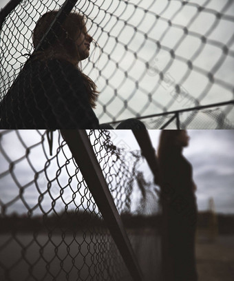 十几岁的女孩年轻的寂寞近铁栅栏提高身价悲观的照片距离renunciate认为无聊心烦意乱码头水坐在码头晚上