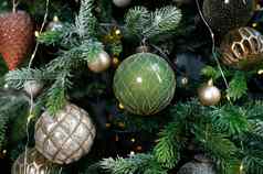 圣诞节树背景cloce-up美丽的圣诞节树装饰背景