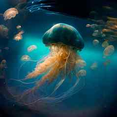 美丽的水母水下世界发光