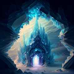 冰洞穴蓝白色晶体形式城堡晶体