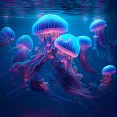 群霓虹灯水母水下世界