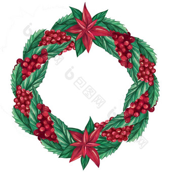 装饰轮圣诞节<strong>花环</strong>使蔓越莓浆果