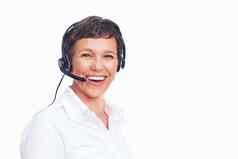 快乐女客户服务代表肖像成熟的女客户服务代表微笑Copyspace