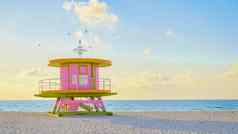 救生员小屋海滩迈阿密佛罗里达色彩斑斓的小屋海滩日出迈阿密海滩