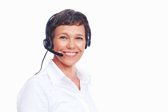 女客户服务代表肖像成熟的女客户服务代表微笑Copyspace