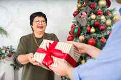 圣诞节一年假期概念快乐女人礼物盒子圣诞节现在惊喜