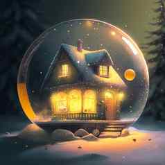 小房子发光的窗户玻璃球一年的博览会玩具