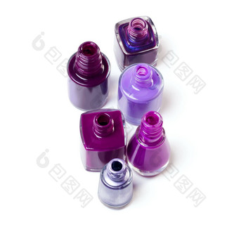 紫色的生活工作室拍摄各种紫色光芒指甲清漆瓶