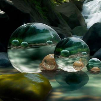 透明的水球体惊人的<strong>背景山水</strong>反射景观元素内部球体