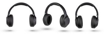 耳机隔离白色无线耳机黑色的高质量孤立的白色背景广告产品目录集耳机角