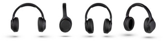 耳机隔离白色无线耳机黑色的高质量孤立的白色背景广告产品目录集耳机角