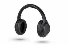 耳机隔离白色无线耳机黑色的高质量孤立的白色背景广告产品目录