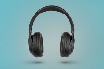 耳机蓝色的背景无线耳机黑色的高质量广告产品目录
