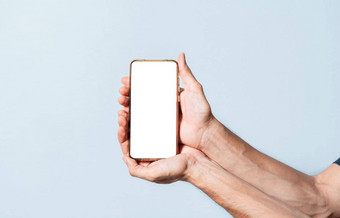 手展示广告细胞电话手显示细胞电话屏幕孤立的手显示细胞电话白色屏幕手显示屏幕细胞电话