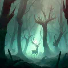 可怕的森林精神神秘的有雾的森林
