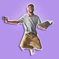 学生纸断路研究剪贴簿紫色的背景图形设计数字艺术断续器黑色的男人。学习教育书有创意的图片广告数字市场营销