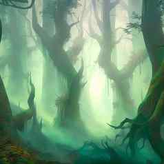 令人难以置信的神秘的森林雾