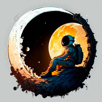 卡通图像<strong>宇航员</strong>坐着月亮