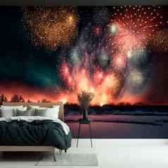 卧室壁纸描绘晚上天空烟花
