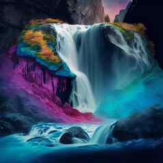 山流水闪闪发光的彩虹颜色